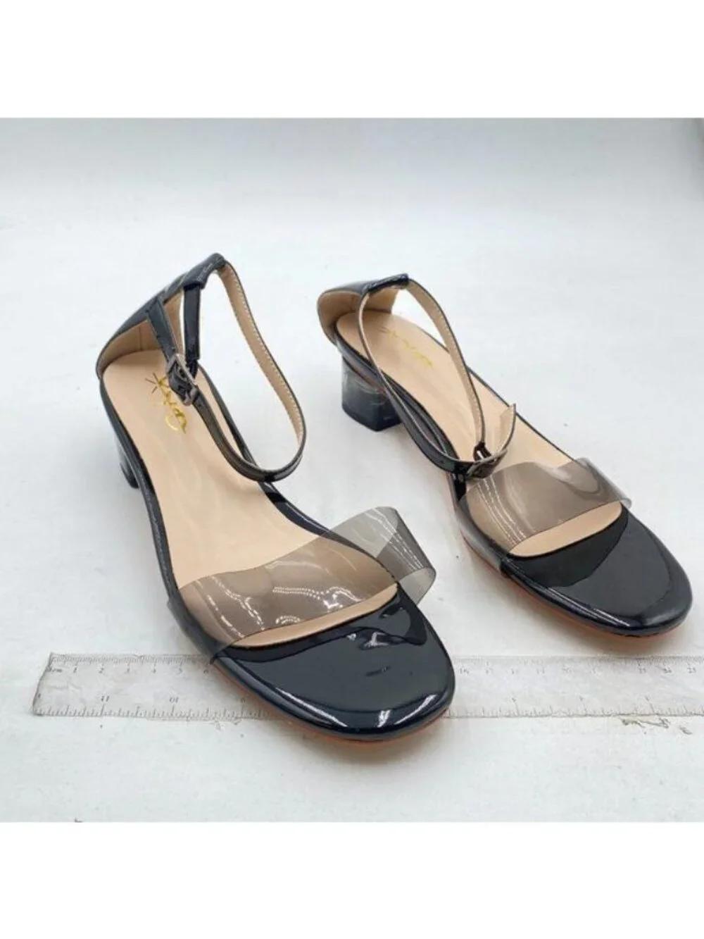 XYD Heels for Women Open Toe Sandals Buckled Low Chunky Block Pump Shoes Black